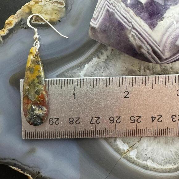 Sterling Silver Elongated Teardrop Red Marcasite Slab Dangle Earrings #206 - Picture 9 of 10